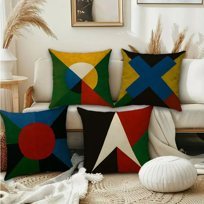 Bauhaus Geometric Pillow Covers, Bold Color Block Abstract Art Decorative Throw Pillow Cases, Mid-Century Modern Home Decor