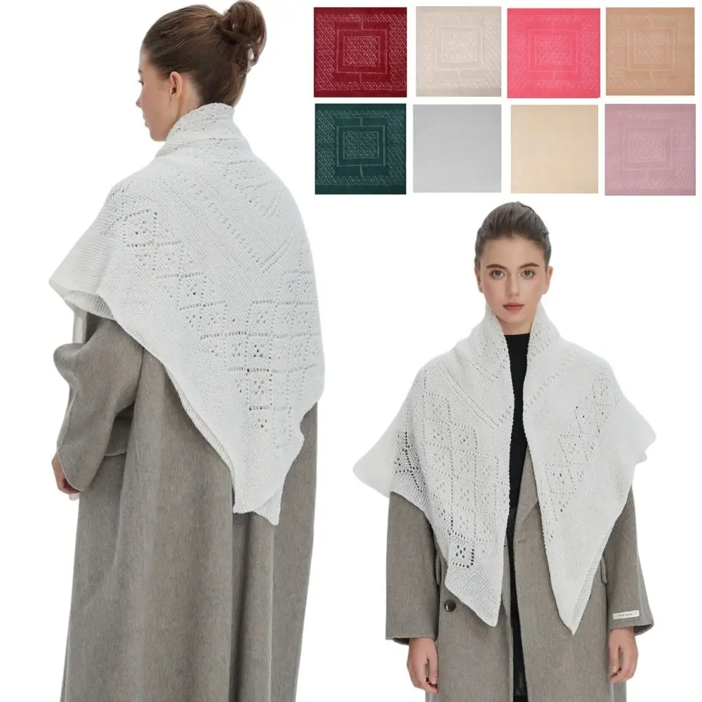 

Luxury Soft Knitted Scarves Hollow-out Elegant Large Square Scarf Knitting Neckerchief Women Fashion