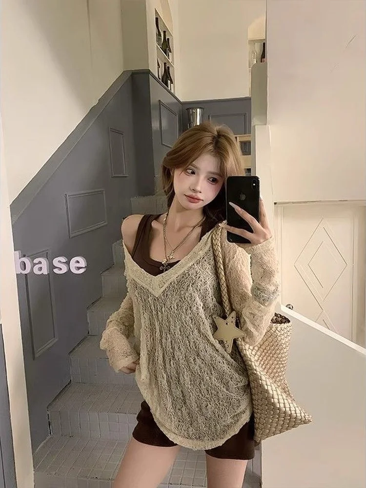 

Ladies' Loose Knitted Three-Piece Set Hollow out Sun Protection Cover up Vest Shorts Spring Summer Fashion Casual Wear