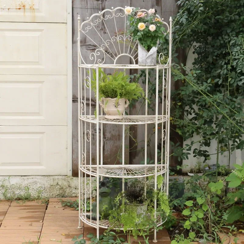 

American pastoral wrought iron four-layer semi-round flower stand made