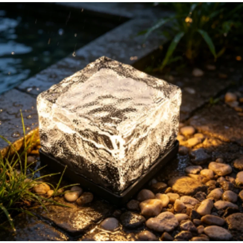 Solar Brick Lights Waterproof, LED Warm White Glass Square, Outdoor Landscape for Garden Courtyard Path Walkway Decoration