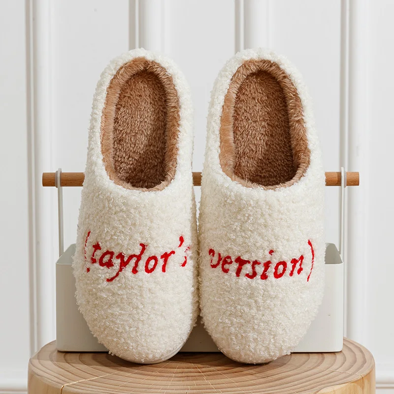 Women Winter Slippers Red Taylor's Style Thick Sole Version Swifties Music Anti-slip Fur Cushion Slides Plush Warm Home Shoes