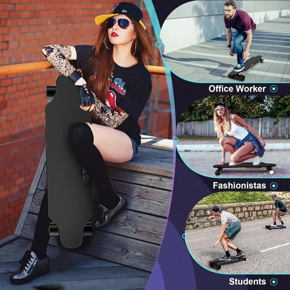 Skate elétrico com controle remoto, 18,6 MHz velocidade máxima, 12 milhas gama, adequado para adultos e adolescentes, iniciantes, skate, skates deck