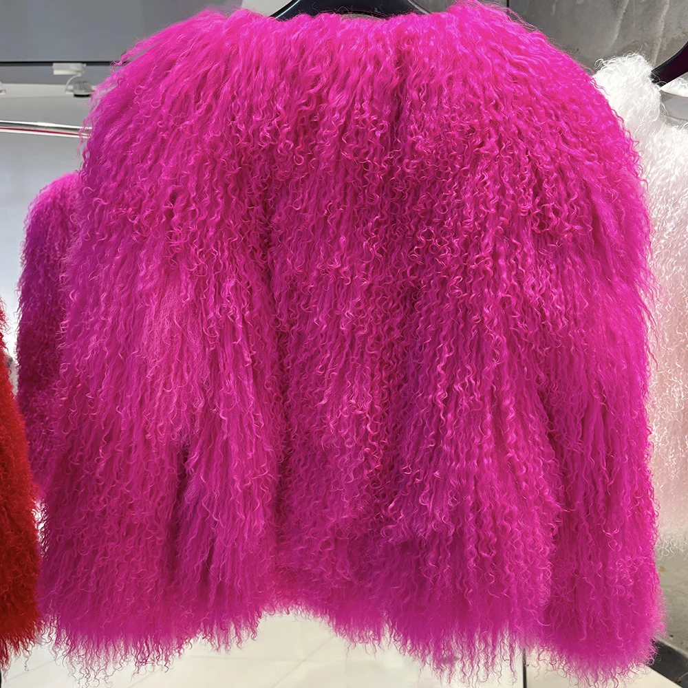 YOLOAgain Plus Size Dark Brown Mongolia Sheep Fur Jacket Women Real Fur Jacket Female Winter Warm Outerwear