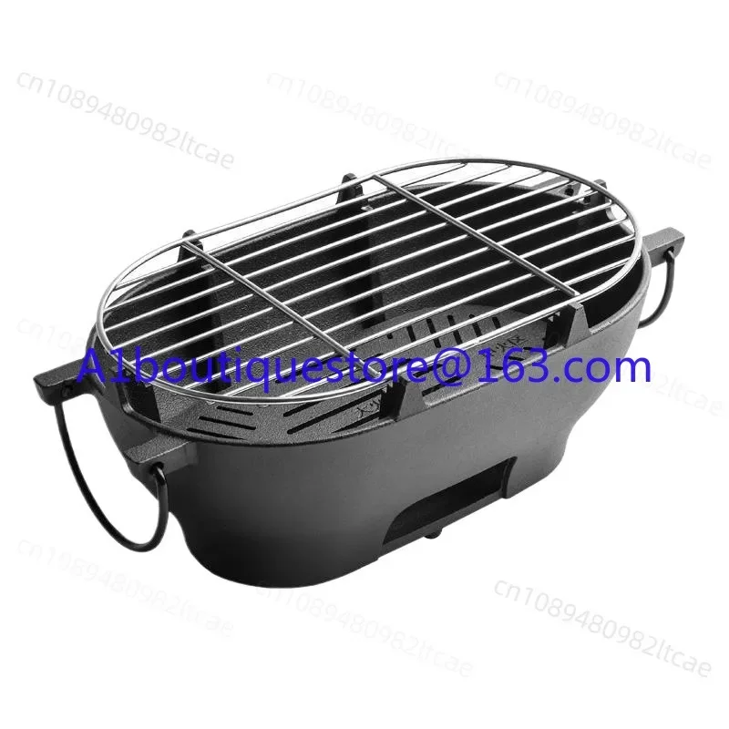 Cast Iron Barbecue Grill  Oval Charcoal  Portable  Multi-Functional Oven  Durable  Outdoor