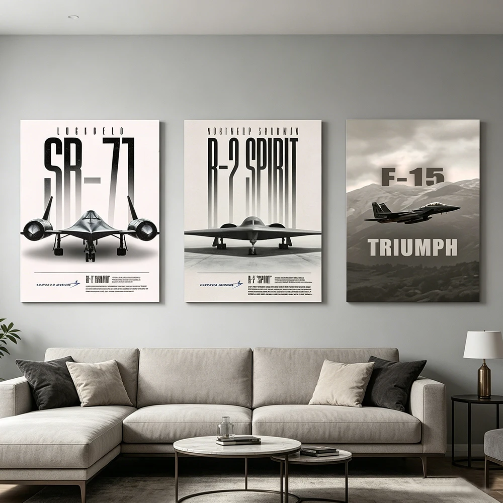 Aircraft Canvas Poster SR71 Blackbird F22 Raptor B2 Spirit F15 F16 Aviation Wall Art Print Living Room Office Man Boy Room Decor