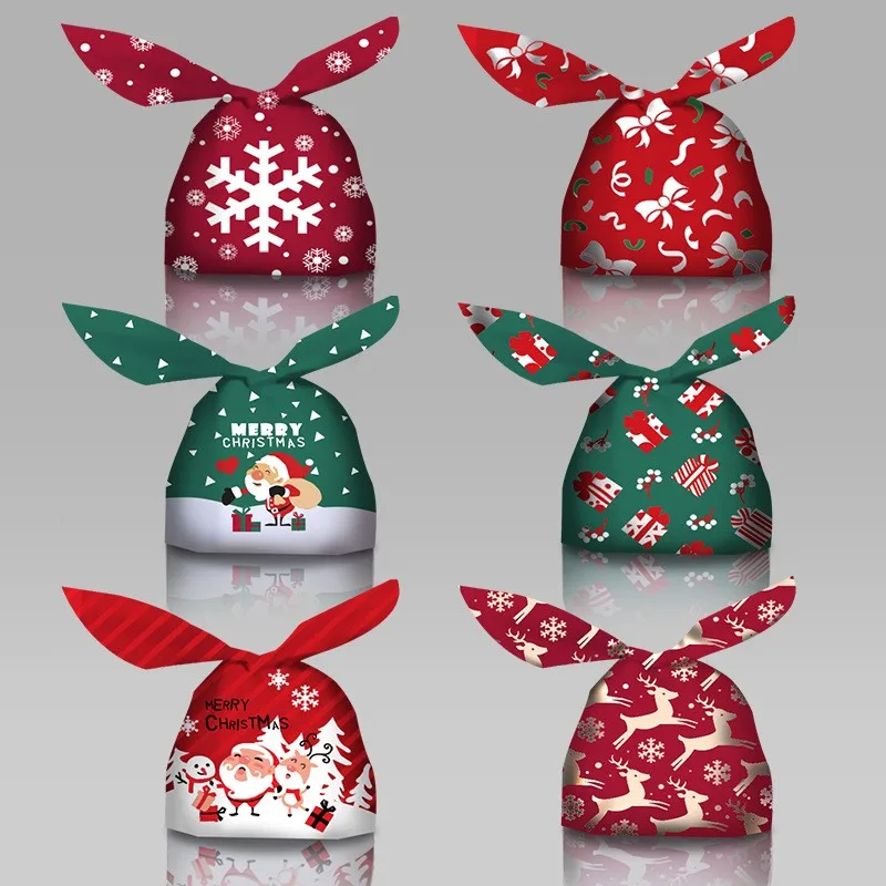 10/50Pcs Christmas Plastic Bags 13x22cm Small Rabbit Ear Party Favor Candy Gift Bag Nice Jewelry Biscuits Gifts Packaging Bags