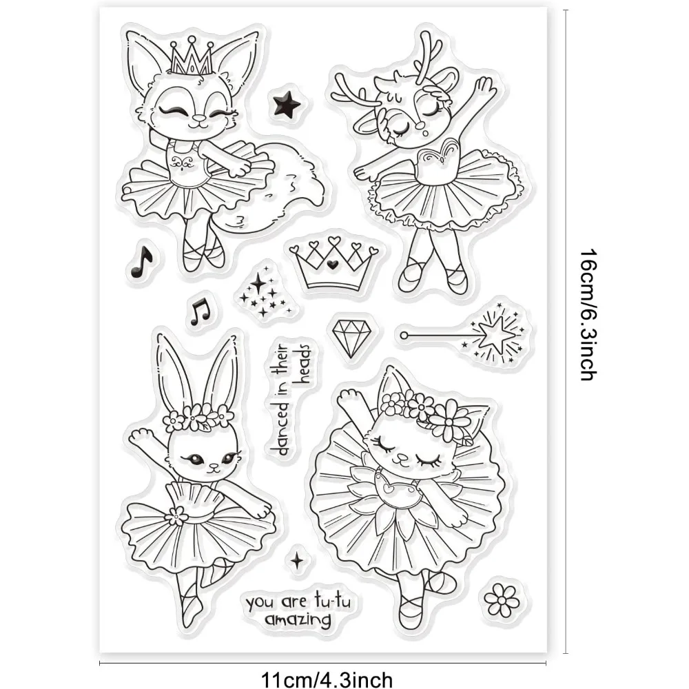 Animal Ballet Silicone Clear Stamps Fox Rabbit Deer Cat Transparent Stamps for Cards Making DIY Scrapbooking Photo Album