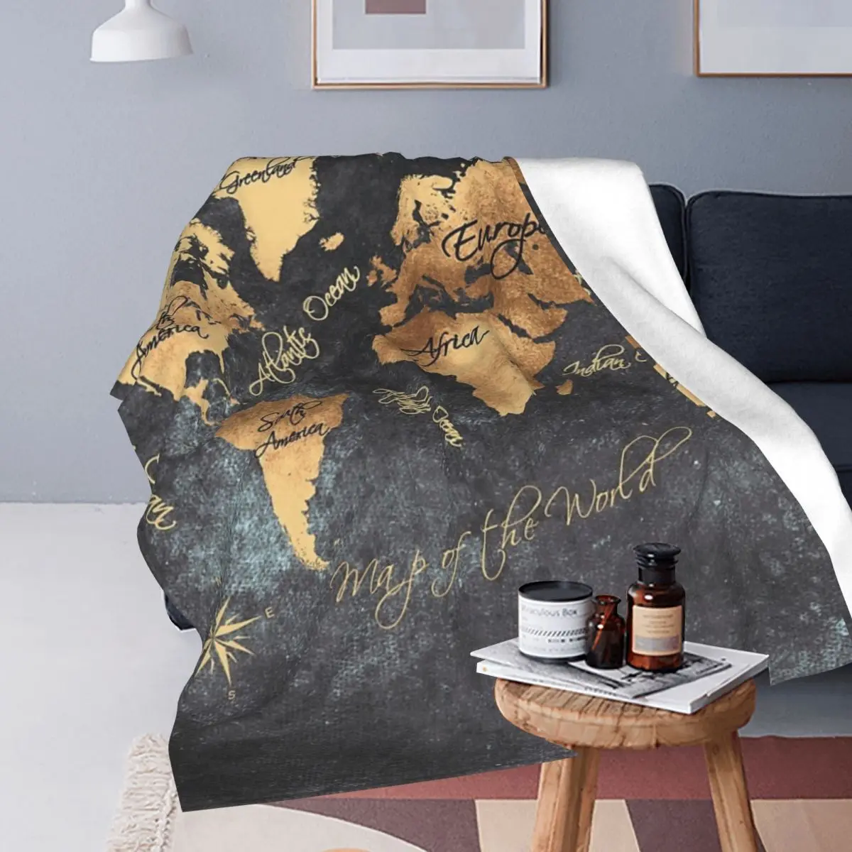 World Map 147 Gold Black Blanket Soft Warm Flannel Throw Blanket Bedding for Bed Living room Picnic Travel Home Couch