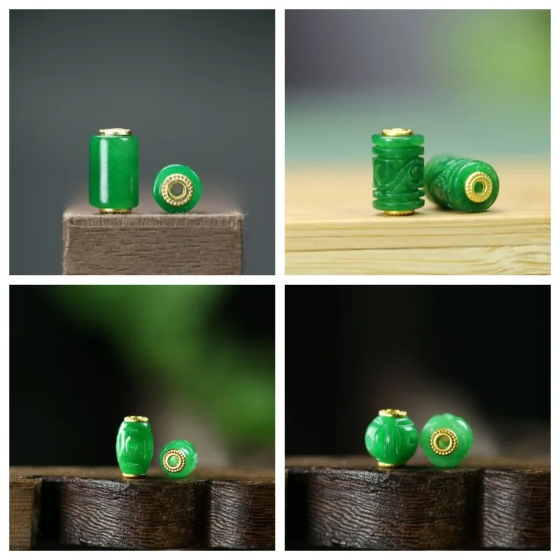 1pcs Natural A Green Jade Beads DIY Bracelet Bangle Charm Jadeite Jewellery Fashion Accessories Amulet Gifts Women Customized