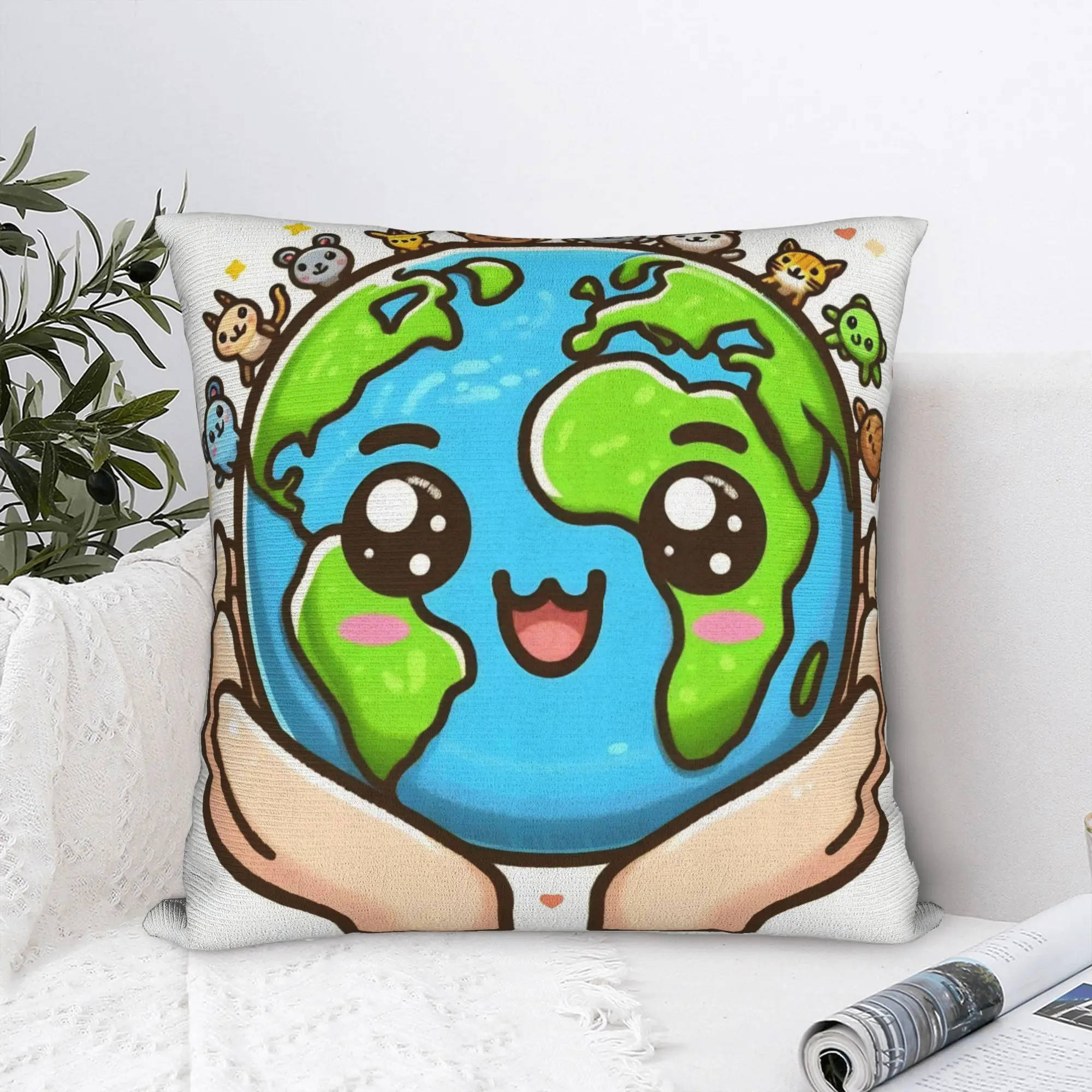 Earth Day Floral Cute & Peaceful Planet 2026 Square Pillow Case Cushion Cover Awesome Zippered Decorative Pillowcase for Car 18