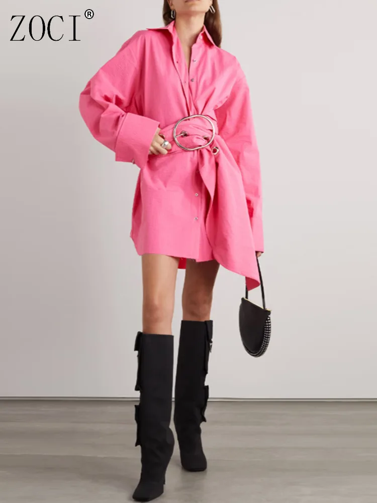 

ZOCI женская блузка, однотонная рубашка с поясом и длинными рукавами, однобортные топы с лацканами, женский уникальный дизайн, новинка лета 2023 г.