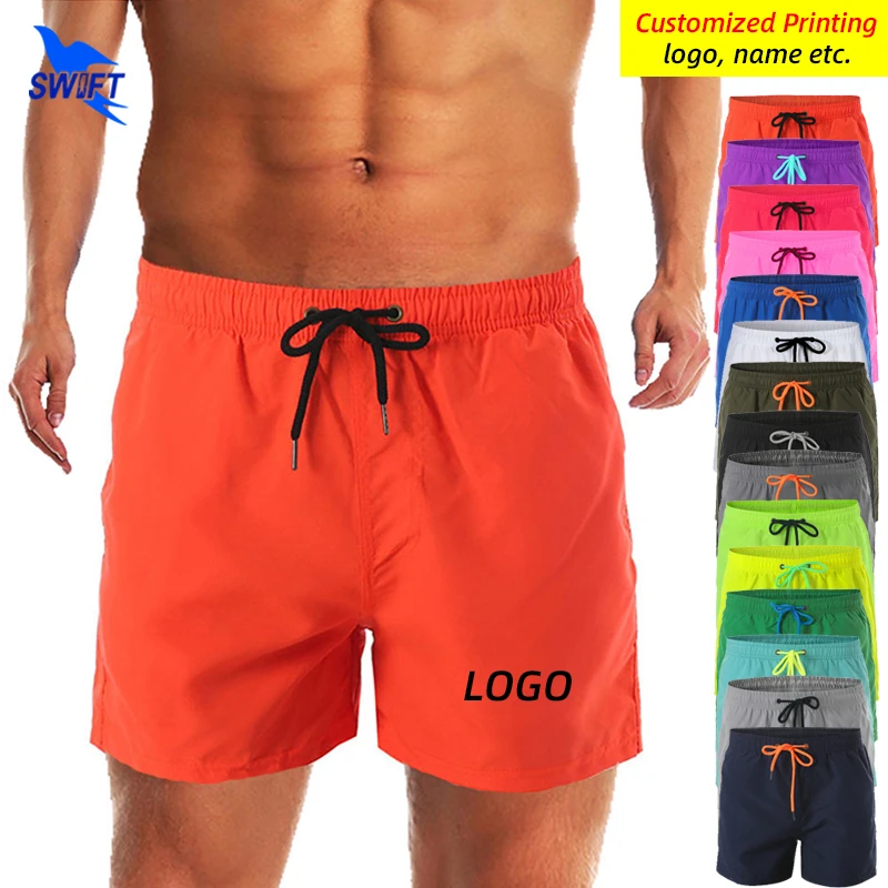 Customize LOGO Summer Quick Drying Beach Trunks Men Mesh Lining Board Short Pants Gym Fitness Running Shorts Sportswear Bottoms