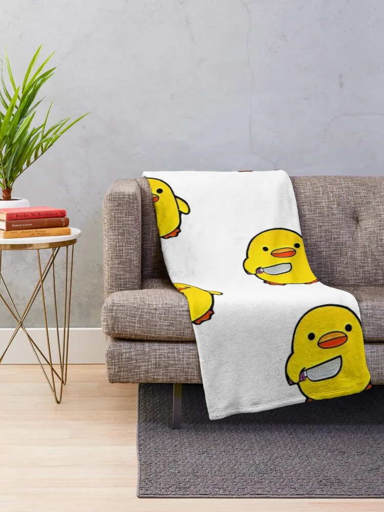 Duck with a Knife, Angry Cute Duck, Duck cute drawing, cute chicken with a knife, duck with knife meme, duckie Throw Blanket