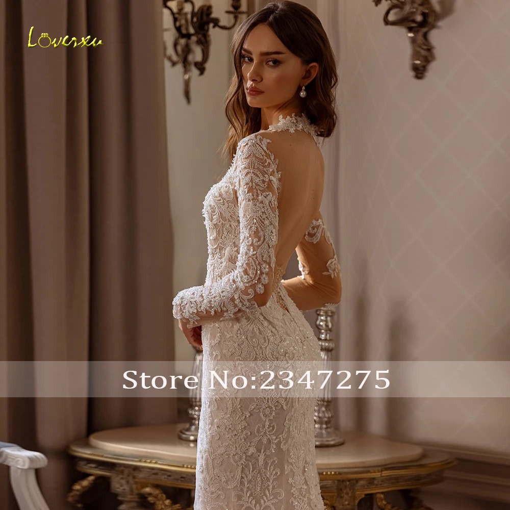 Loverxu Mermaid Graceful Wedding Dresses 2024 Scalloped Long Sleeve Vestido De Novia Embroidery Detachable Train Robe De Mariee