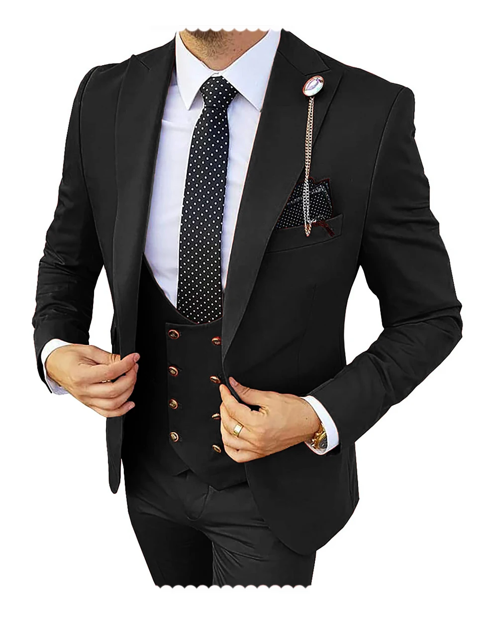Formal Men 3 Pieces Tuxedos Slim Fit Business Suits Groom Champagne Tuxedos Wedding Suit (Blazer+Pants+Vest)