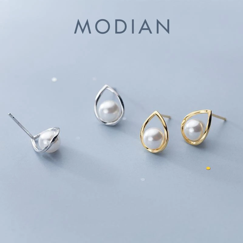

Modian Charm Drop Water Pearl Earring 100% 925 Sterling Silver Fashion Elegant Stud Earrings For Women Wedding Statement Jewelry