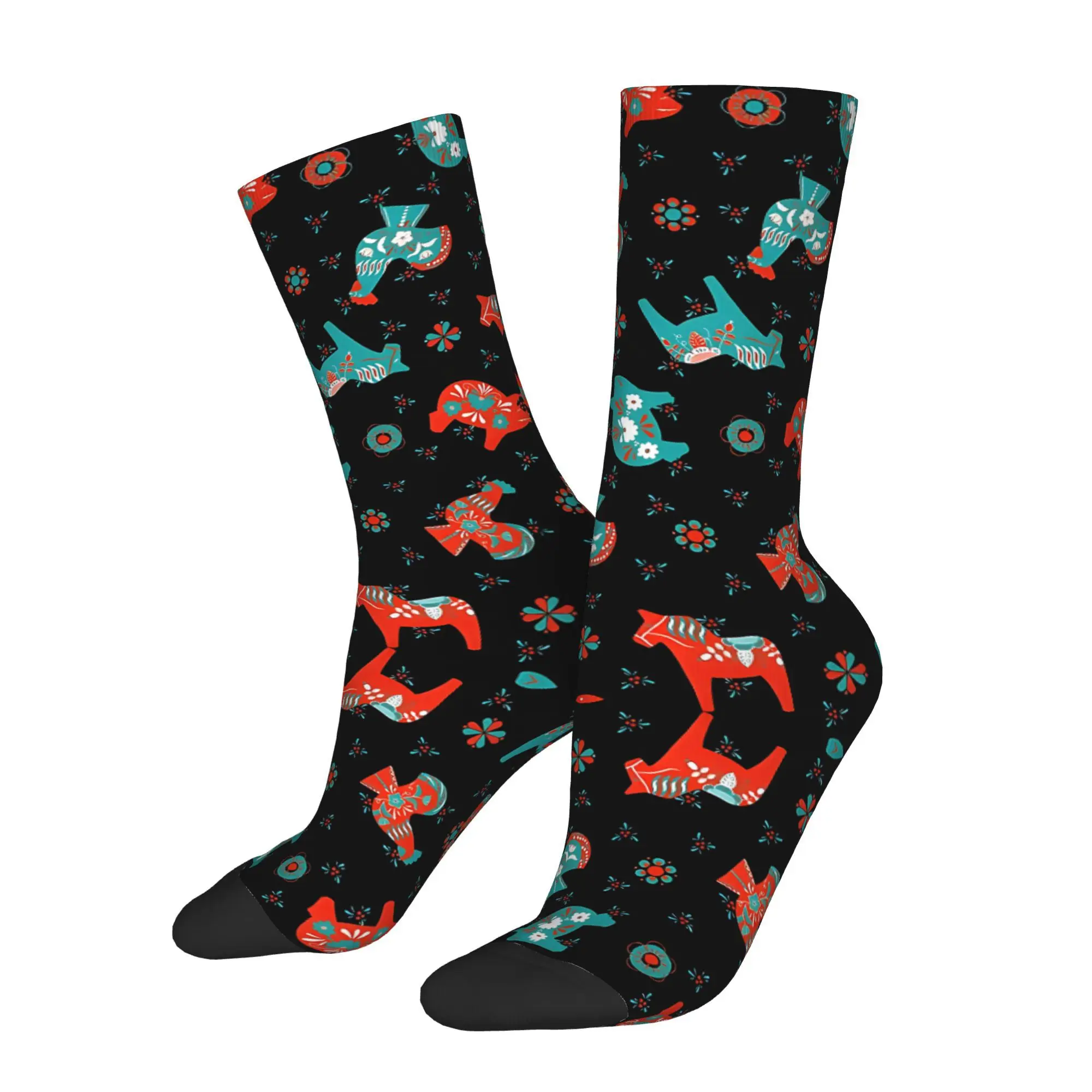 1pc Folk Art Swedish Dala  Printed Men's Socks Novelty Hip Hop Harajuku Pattern Crew Sock Casual Gift