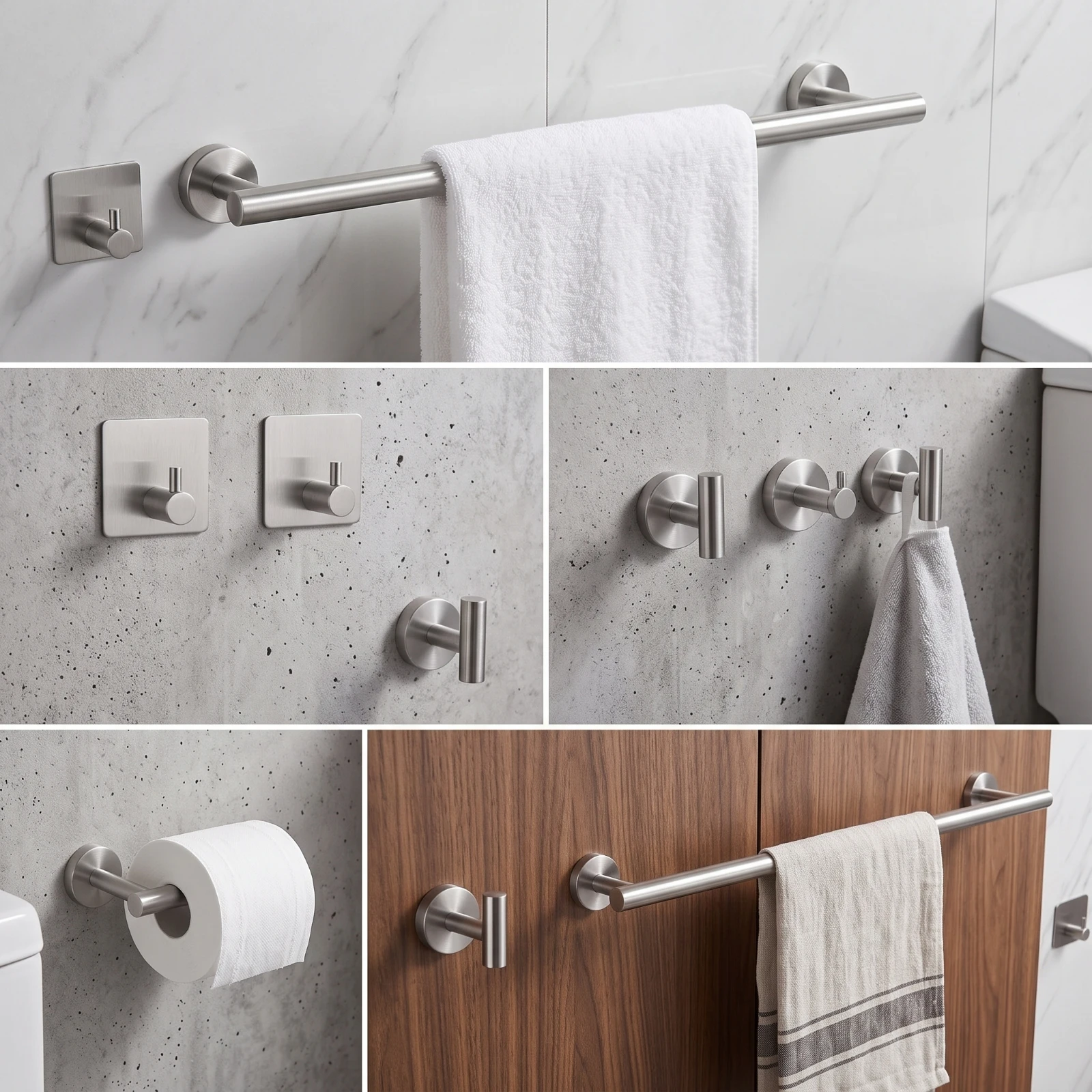 6 Pieces Bathroom Hardware Set Brushed Bathroom Hardware Kit Rust-Resistant Stylish for Guest Bath, Renovation
