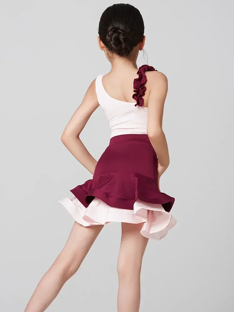 Cha Cha Rumba Tango Latein Tanzkleid für Mädchen Quaste Samba Salsa Tanzkleid Kinder Professionelles Wettbewerbsanzug Kostüm