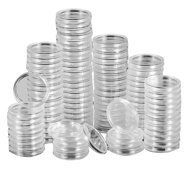 200Pc/Set 45Mm Clear Round Plastic Coin Protector Container Money Storage Box Money Pence Holder Case Collectibles Gifts