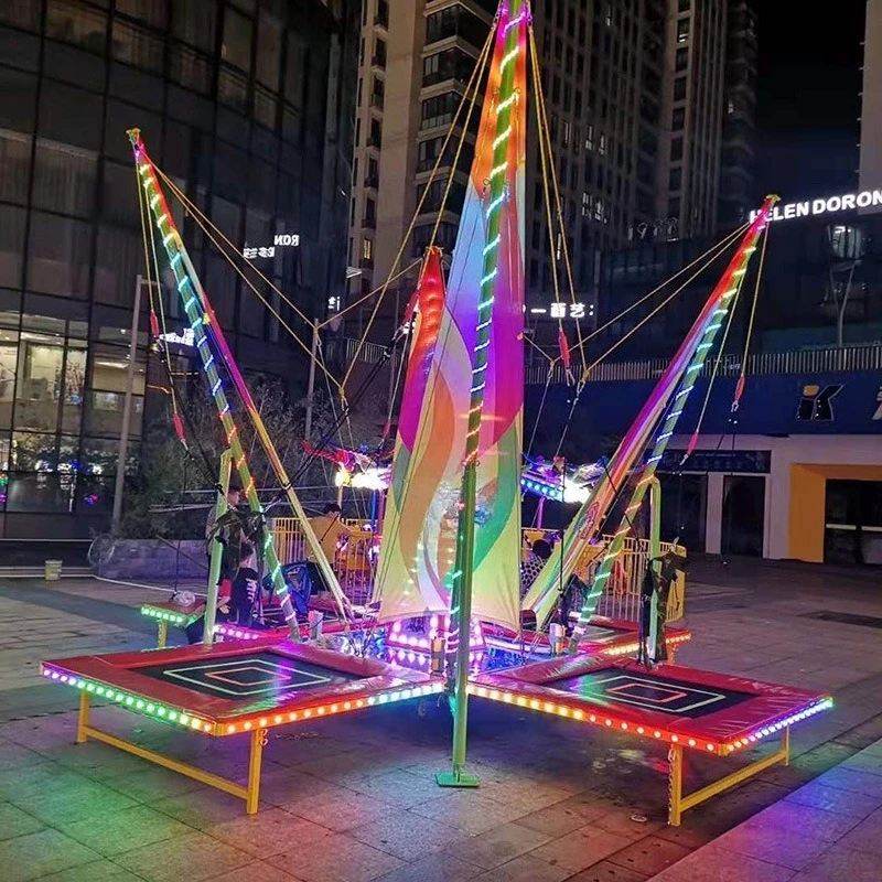 Amusement equipment Four people bungee jumping room Four people rotating trampoline Lights bungee bed