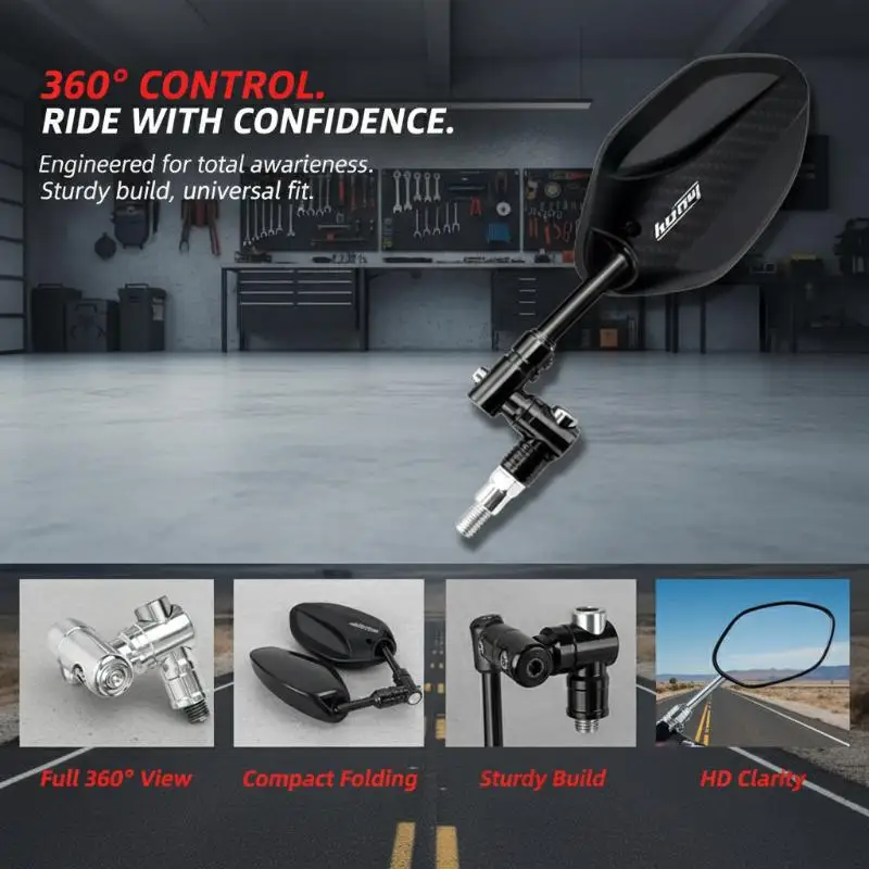 

Compact Design Motorcycle Mirrors 360 Folding Straight Pole Stability