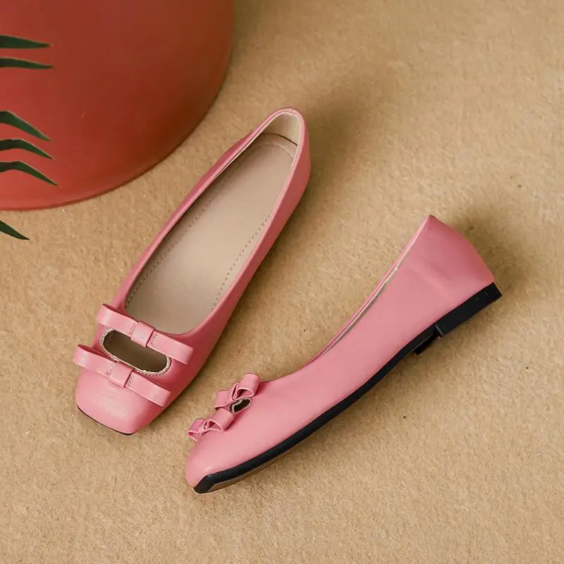 Summer New Loafers Women Flat Heel Shoes Fashion Hollow Out Shallow Ladies Design Bow Square Toe Grandma Soft Shoes Ballerina image 3
