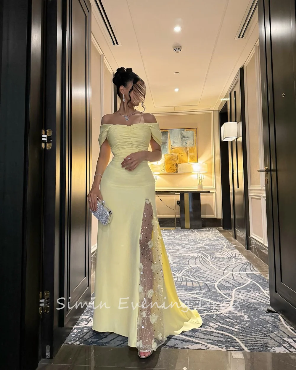 Simin فستانسهرة Luxury Party Dress Off-the-shoulder Crepe Long Sleeve elegant Formal Saudi evening gala dress for women 2024