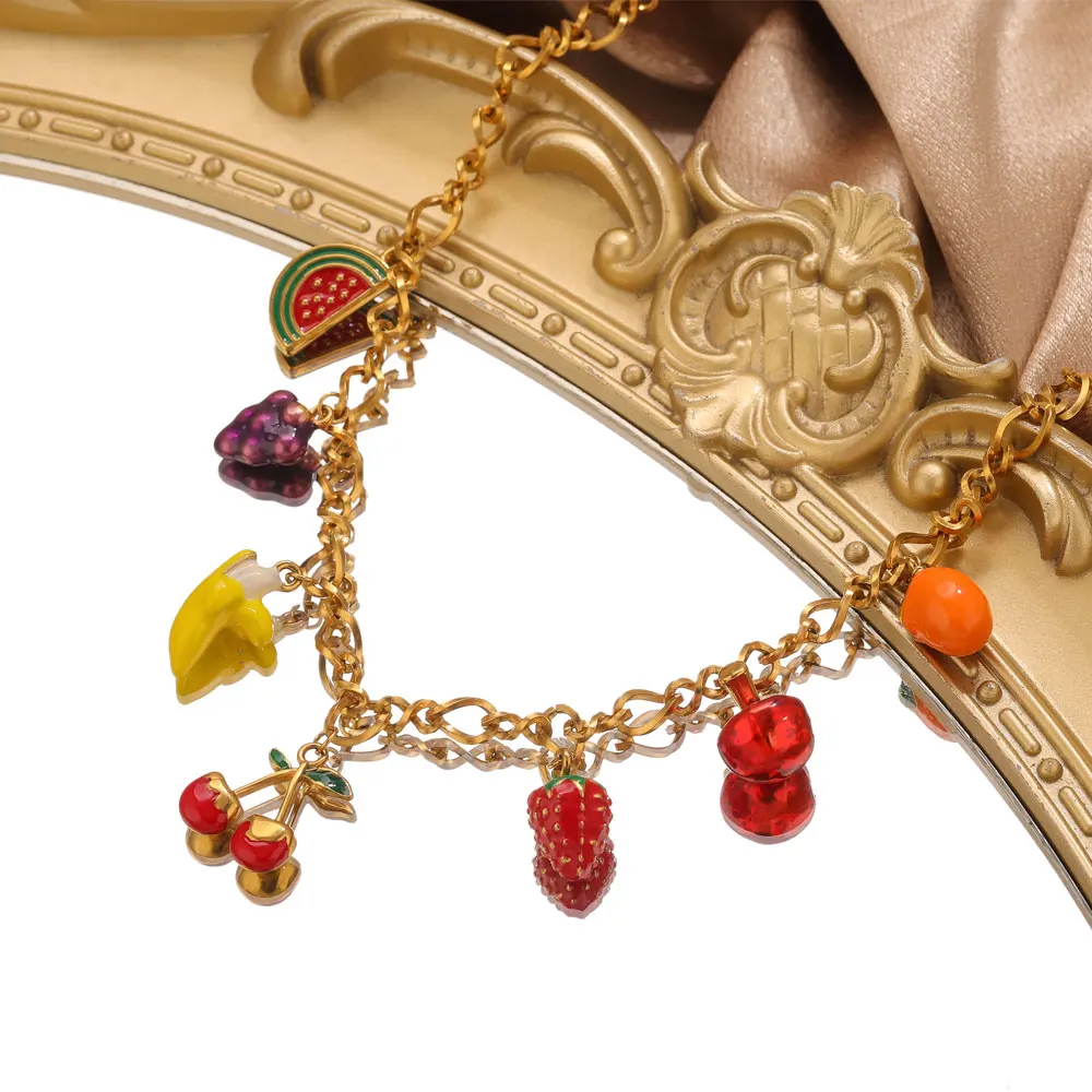 

GIOIO Stainless Steel Cherry Strawberry Pendant Necklace For Women Fashion Fruit Style Gold Plated Necklace Waterproof Jewelry