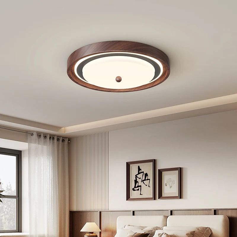 Minimalist Walnut-colored Bedroom Lamp Vintage-style High-end Circular Ceiling Lights For Home Eye-friendly Study Room Fixture
