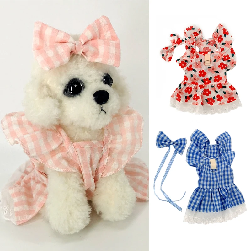 Flower Plaid Dress Pet Cat Clothes sweet Suspenders Ruffle Princess Dress for Puppy Cat Clothing Small Chihuahua Kitten Dresses