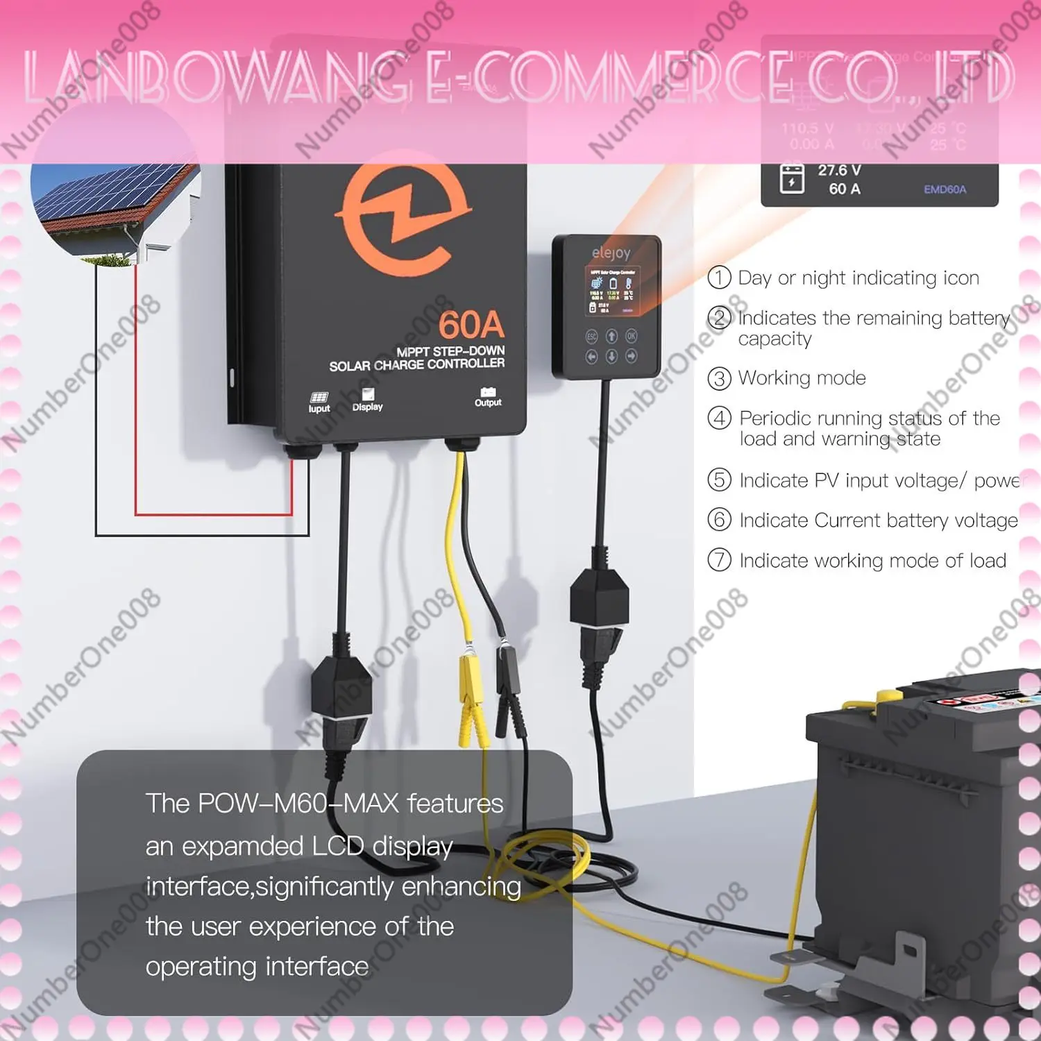 MPPT Solar Charge Controller 60A Output Voltage 10-60V Adjustable RV Photovoltaic Power Generation Energy Storage
