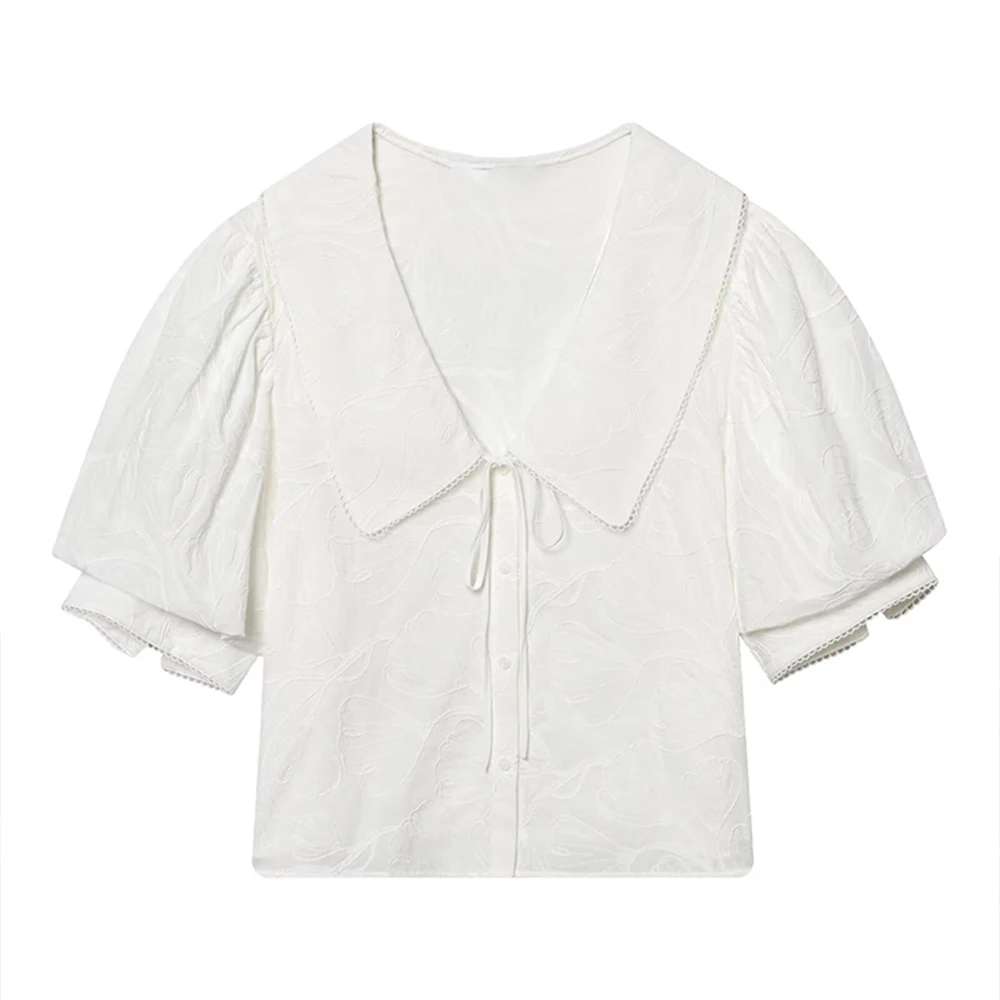 

WOMAN 2026 summer new fashionable casual small round neck lantern sleeve shirt top chic retro versatile women's top Mujer