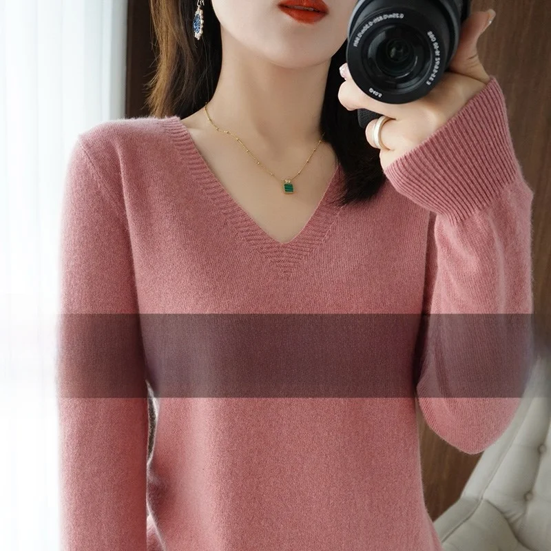 

Women's V-Ne ort Wool Sweater 2023 Spring Commute Sle Slim Fit Knitted Top Layered Outerwear Faion Autumn Winter New ...