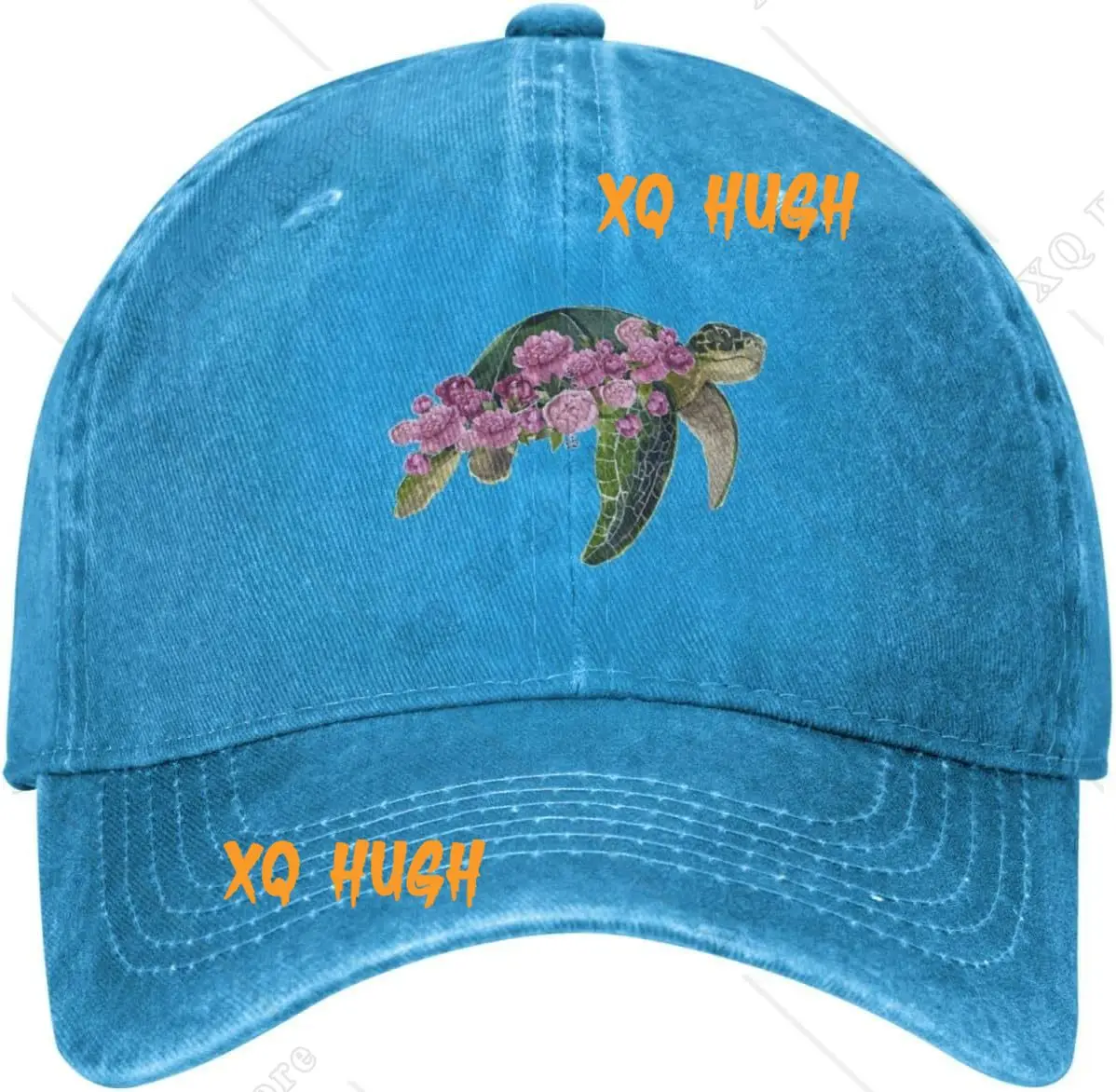 Turtle Pink Flower Distressed Adjustable Washed Denim Mens Dad Trucker Hat Baseball Ball Cap for Men