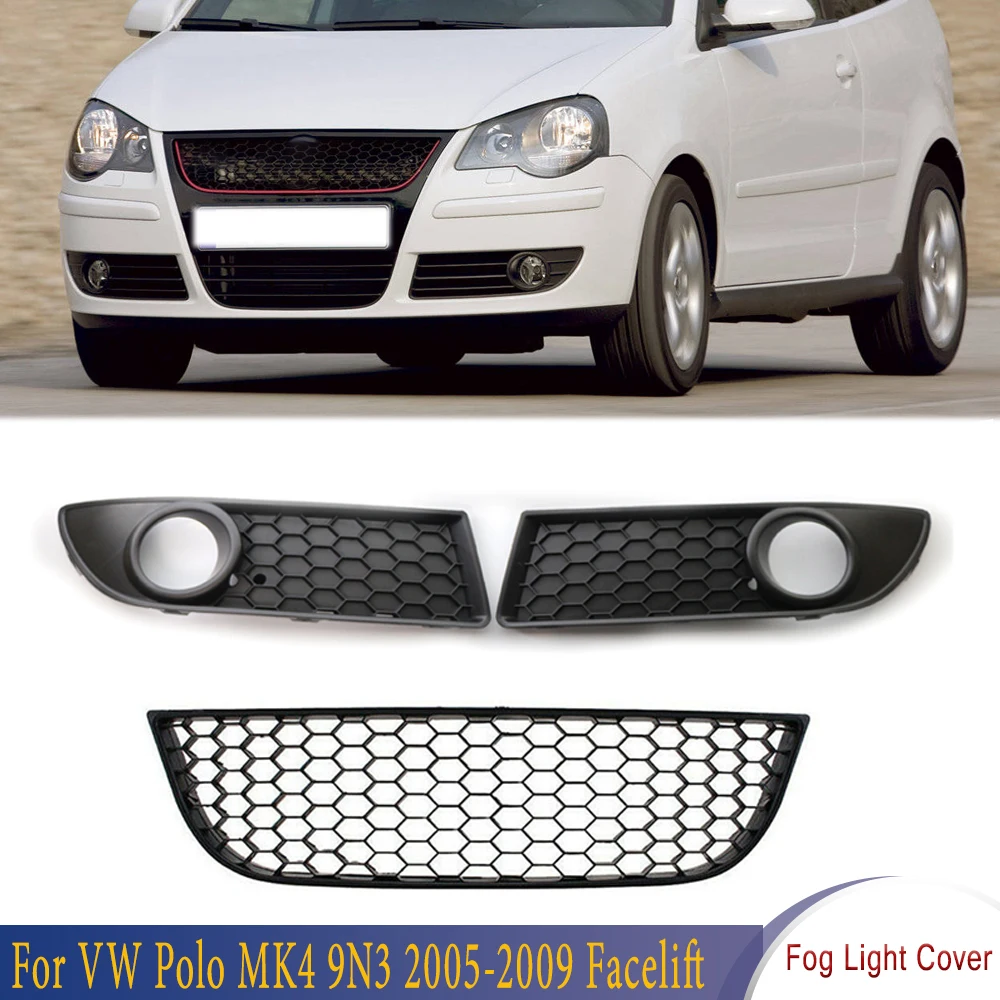 Front Lower Center Grille For VW Polo MK4 9N3 2005-2009 Facelift Front Bumper Fog Light Vent Grille Cover Frame 6Q0853677B