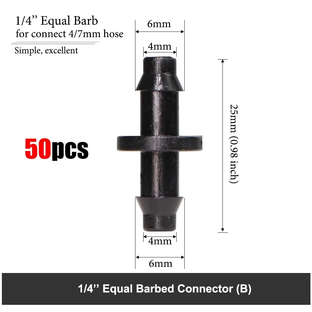 Garden Water Connector for 1/4'' 1/8'' Tubing Hose Accessories Joint Adapter Barbed Tees Cross Eng Plug Equal Adaptors
