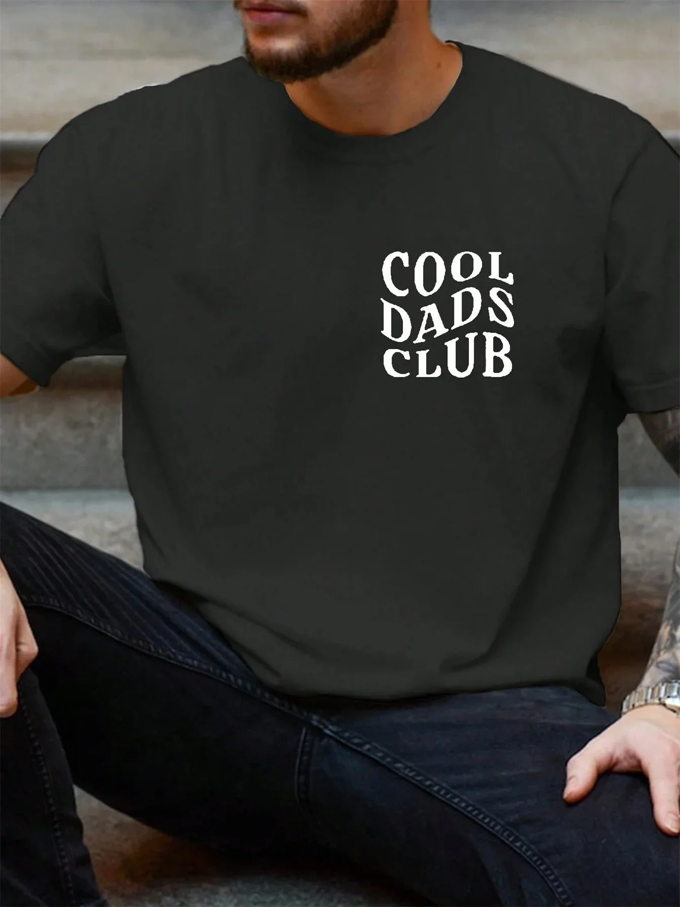 

2025 new model Summer men's 100% pure cotton casual loose size Cool Dads Club printed sports comfortable round neck short sleeve