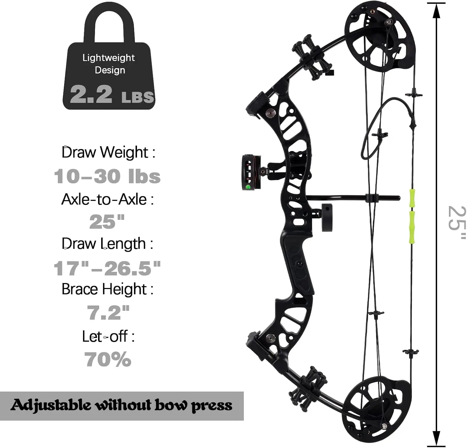 Youth and Beginner Compound Bow Kit Set, 10-30 lbs Adjustable Draw Weight, 17-26.5 Inch Draw Length, Archery Target Bow