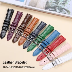 Leather Strap 12mm 14mm 16mm 18mm 19mm 20mm 21mm 22mm 24mm Crocodile Pattern Bracelet Men Women Universal Replacement Watchband