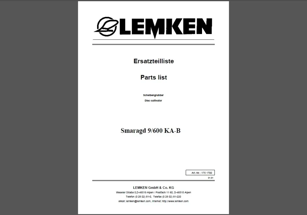 

Каталоги на запчасти для сельскохозяйственной техники Lemken, PDF