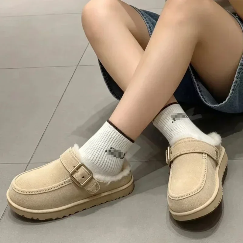 2027 Winter New Outdoor Leisure Walking Round-headed Slippers Women's Plus Size Plus Velvet Warm Thick-soled Cotton Slippers
