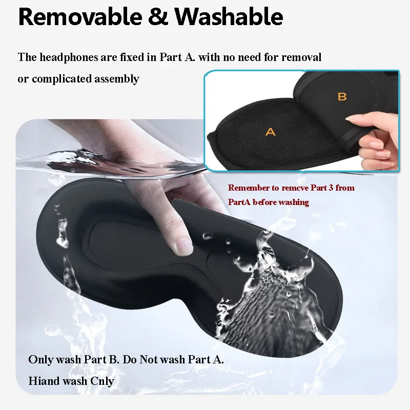 سماعات نوم لاسلكية ثلاثية الأبعاد معصوب العينين ناعمة قابلة للغسل Bluetooth5.4 سماعة موسيقى Eyemask سماعات مكالمات بدون استخدام اليدين قابلة للتعديل