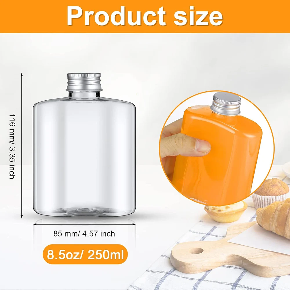 Plastic Bottles Bulk, 8.5 oz Small Juice Bottles Empty Clear Bottles Beverages Drink Containers Water Flask Mini Fridge Bottles