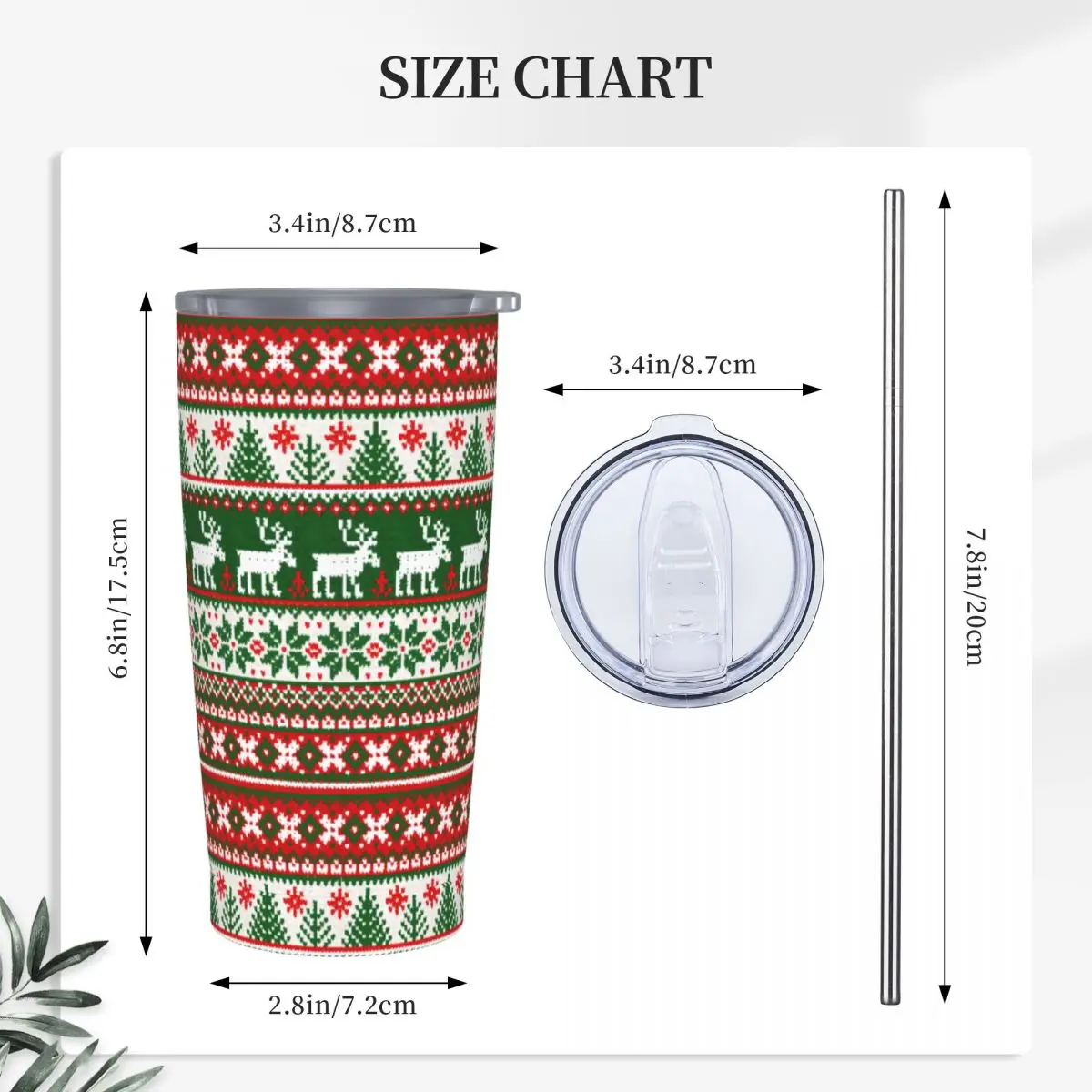 Ugly Sweater Merry Christmas Tumbler 20oz Stainless Steel Vacuum Insulated Happy New Year Folk Xmas Deer Mug Cups With Straw