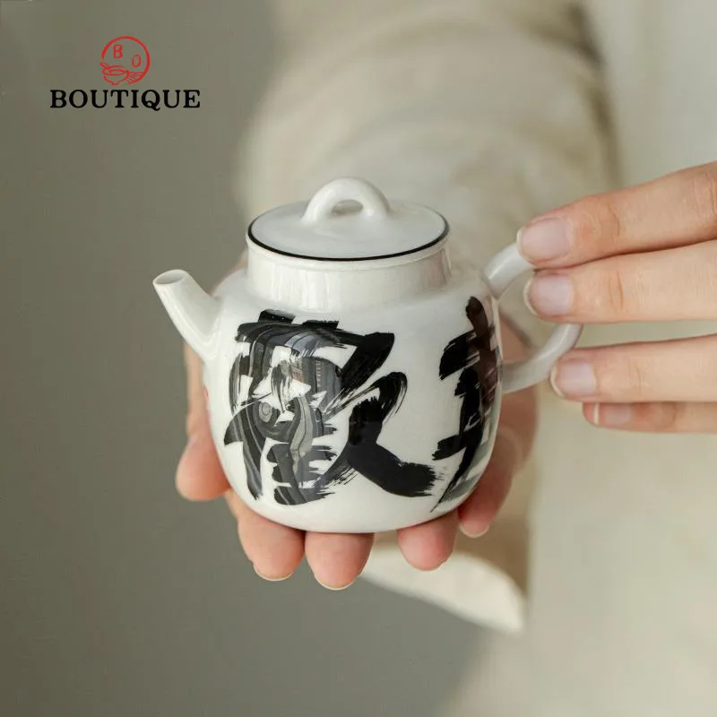 Pure Handwritten Tea Infuser Teapot Chinese Antique Tea Brewing Kettle Anti-Scald Tea Teapots Puer Ceramic Pots Tea Maker Tool
