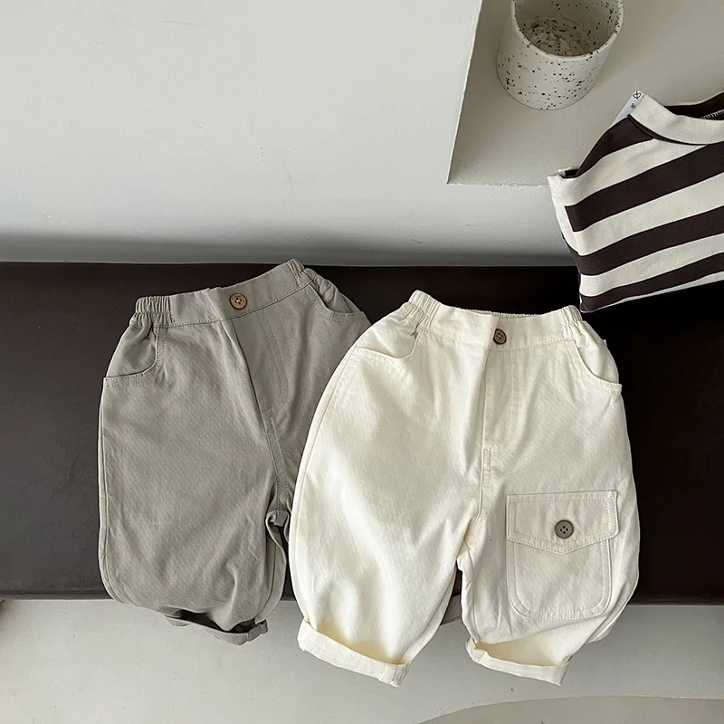 Spring And Autumn Newborn Baby Girls And Boys Trousers Cotton Solid Travel Simple Elastic Waist Korean Fashion Soft Casual