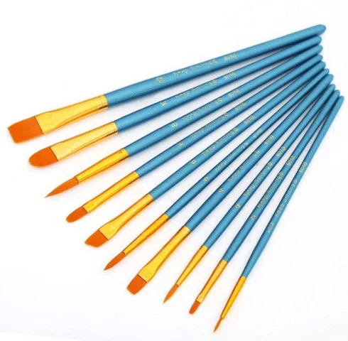 10Pcs Student Watercolor Gouache Painting Pen Nylon Hair Wooden Handle Paint Brush Set Drawing Art Supplies