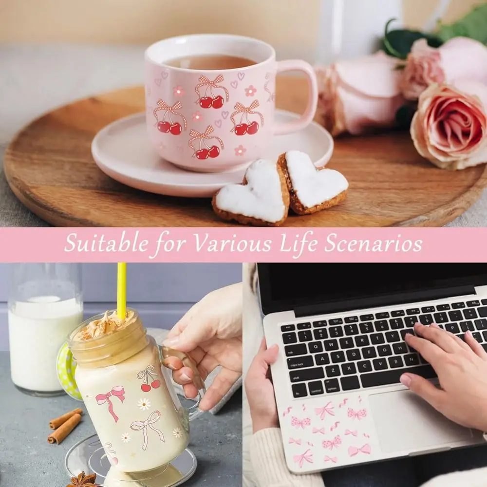 

8 шт./пакет DIY водостойкая УФ DTF переводная наклейка прозрачный гладкий розовый бант наклейки бутылки с водой наклейка для стеклянной чашки 16 унций